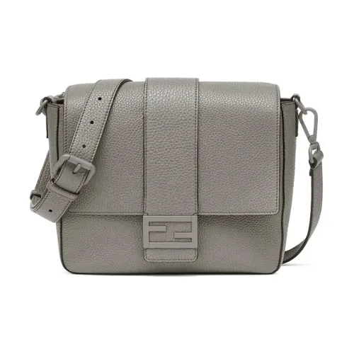 FENDI Baguette Телячья кожа Сумка Baguette Курьерская сумка Сумка через плечо Средний Мужская Серый
