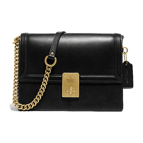 COACH Hutton Блестящая коровья кожа Маленькая квадратная сумка Hutton Сумка Портативная сумка через плечо Сумка через плечо Женская Черная