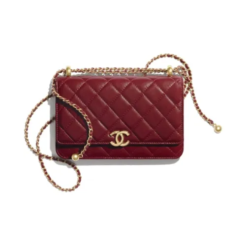 CHANEL WOC Телячья кожа и металлический кошелек на цепочке сумка через плечо женская бордовый