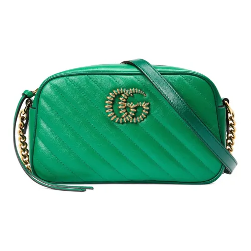 GUCCI Marmont Quilted Кожа Camera Сумка Сумка через плечо Маленькая Женская Зеленая и Ярко-Зеленая