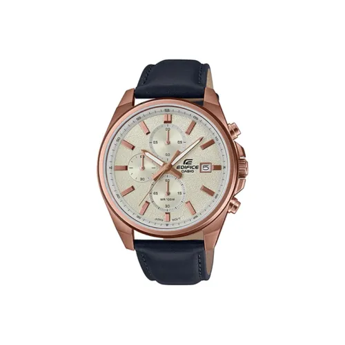 CASIO EDIFICE Кварцевый механизм натуральная кожа ремешок мужские часы золотой циферблат