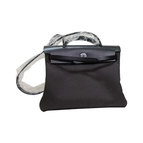 HERMES Herbag Zip Воловья кожа Пэчворк Холст Сумка через плечо Сумка через плечо Стандартная Унисекс Черный Эбеновый