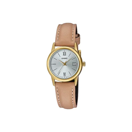 CASIO Standard Series Кварцевый механизм Кожаный ремешок Часы Женские Серебристый циферблат LTP V002GL 7B3