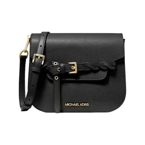 MICHAEL KORS Эмилия Зернистая кожа личи Коровья кожа Седло Сумка Сумка через плечо Женская Черная