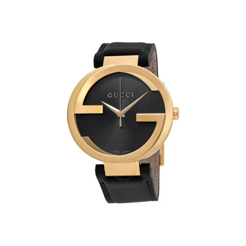 GUCCI Мужские часы Кварцевый механизм Кожаный ремешок Черный циферблат