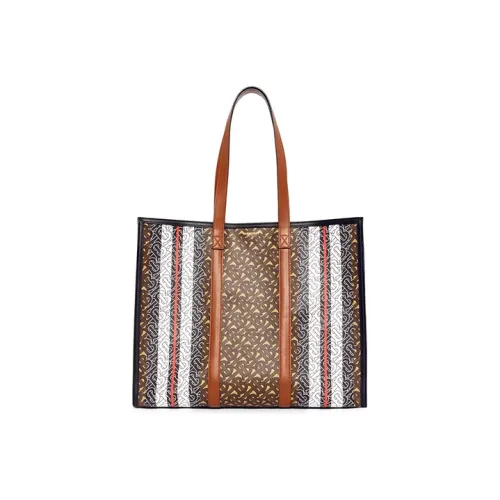 Burberry Монограмма Холст Телячья Кожа Тоут Сумка Сумка для покупок Сумка через плечо Сумка Маленькая Женская Коричневая