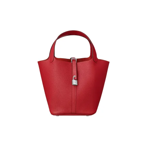 HERMES Picotin Lock Коровья кожа Сумка Женская Casaque Перечно-красный