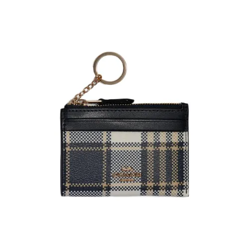 COACH Mini Id Skinny Printed Холст с покрытием и гладкая кожа Мелочь Кошелек Женская Белая и Полночный Синий