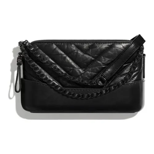 CHANEL GabrielleSo Черная Телячья Кожа Сумка-хобо Сумка через плечо Мини Женская Черная