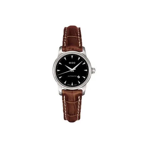 Mido Baroncelli Автоматический Механический Механизм Женские Часы 29 мм Черный Циферблат Корпус из Нержавеющей Стали Кожаный Ремешок