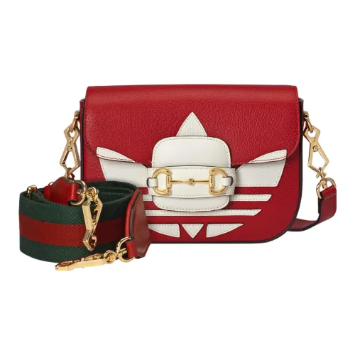 GUCCI Adidas Коллаборация Horsebit 1955 Кожа Сумка через плечо Мини Женские Красный