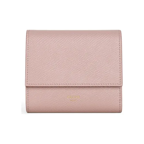 CELINE Коровья кожа крупнозернистая текстура кошелек Trifold Wallet маленький женский винтажный розовый красный