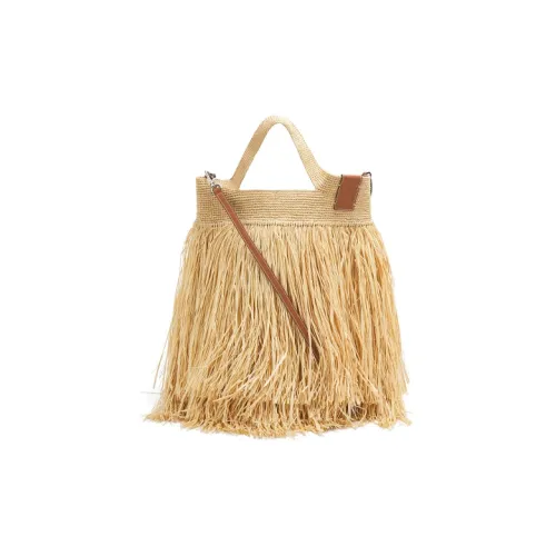 LOEWE Сумка из плетеного соломы с коровьей кожей женская коричневая