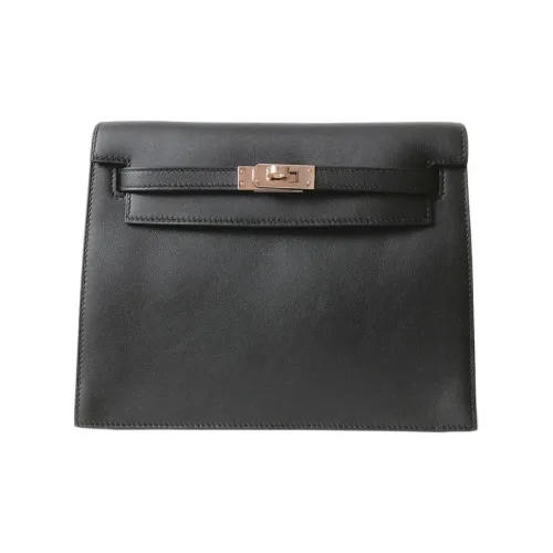 HERMES Kelly Danse Swift Кожа Одно плечо Через плечо Клатч Рюкзак Унисекс Черный