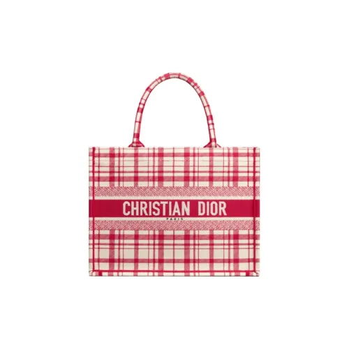 DIOR BookTote Вышивка Тоут Сумка Сумка для покупок Сумка Маленькая Женская Красная Малиновая