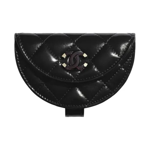 CHANEL Sheepskin Coin Wallet Mini Women's Black