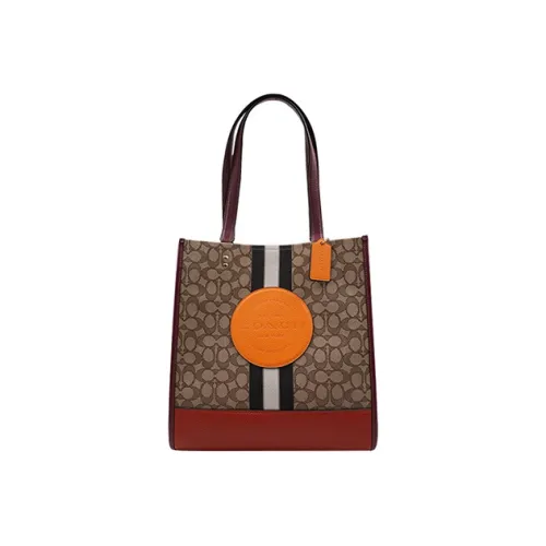 COACH Dempsey Кожа Тоут Сумка Сумка для покупок Сумка на плечо Большая Женская Красная Оранжевая и Коричневая