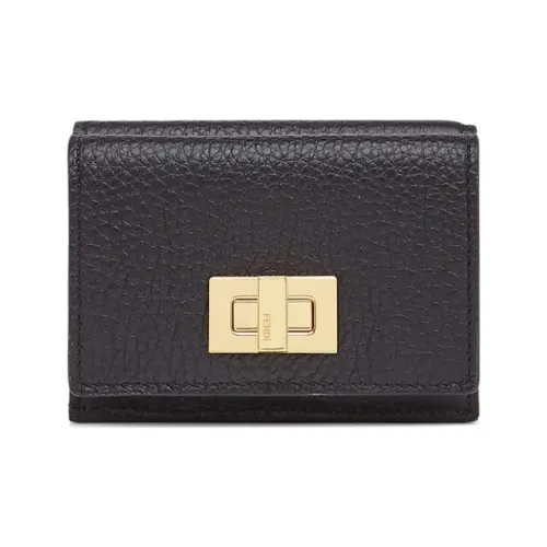 FENDI Личиевая кожа коровья кожа овчина три складывания укороченный кошелек держатель для карт кошелек женский черный
