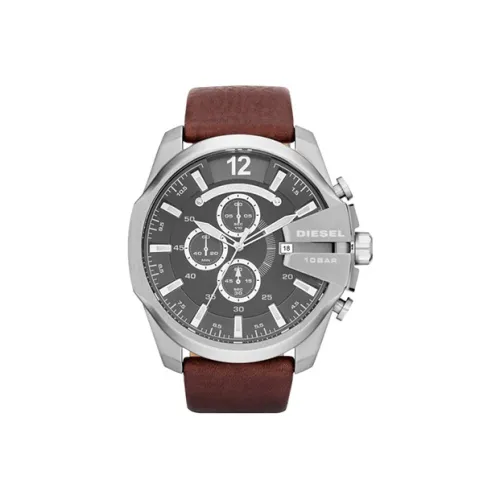 DIESEL Наручные часы Кварцевый механизм Кожаный ремешок Черный циферблат Мужские часы