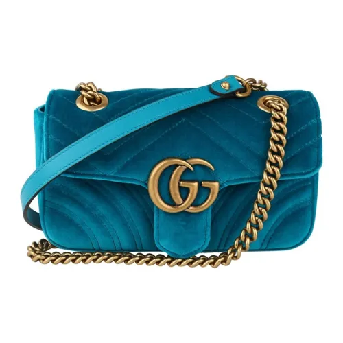 GUCCI GG Marmont Вельвет Сумка через плечо Сумка на плечо Женская Павлиний Синий