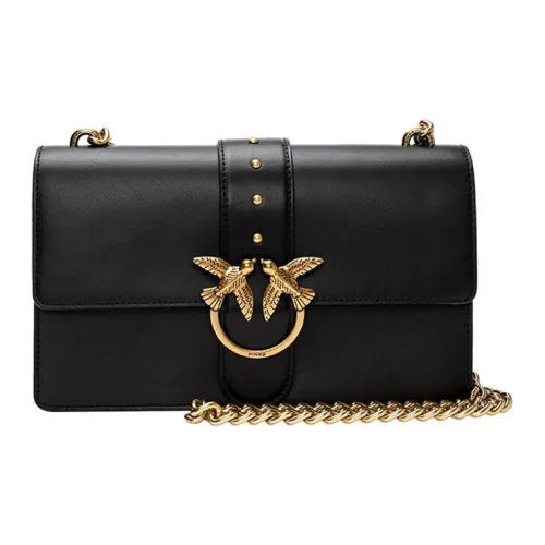 PINKO SIMPLY Коровья кожа Swallow Сумка Сумка через плечо Маленькая Женская Черная Черно-золотая