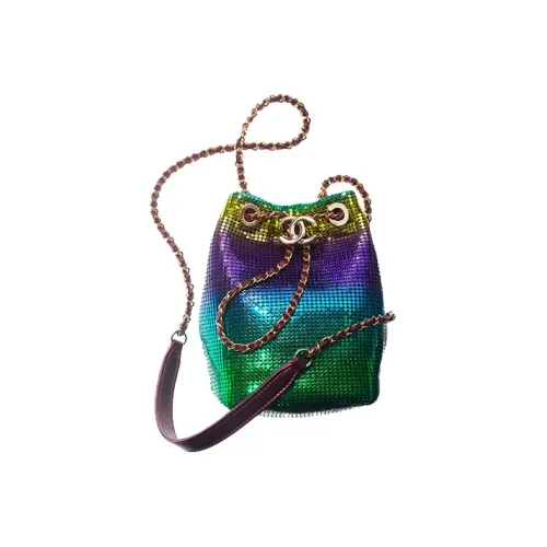 CHANEL Выцветший Металл Сетка Сумка-ведро Сумка на шнурке Сумка через плечо Мини Женская Многоцветная
