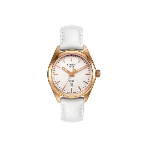 TISSOT PR100 Collection Кварцевый механизм Женские часы 33 мм Белый циферблат Корпус из нержавеющей стали Кожаный ремешок