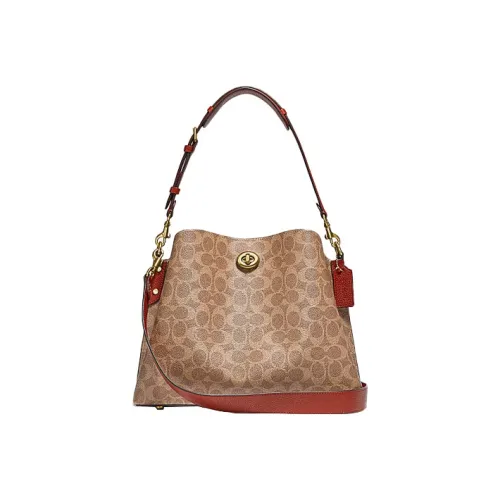 COACH Willow Покрытый холст с кожаными вставками Тоут Сумка Сумка для покупок Сумка через плечо Сумка Большая Женская