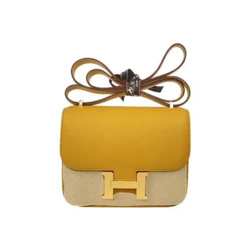HERMES Constance Эпсомская кожа Ручная Сумка через плечо Мини Женская 9D Янтарно-желтая