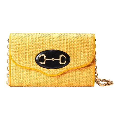 GUCCI Сумка через плечо с тканью и кожей женская желтая