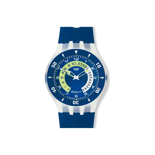 Swatch Quartz Механизм Мужские часы Циферблат 46,85 мм Синий Пластиковый корпус Часы Силиконовый ремешок