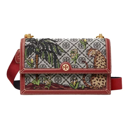 TORY BURCH T Monogram Вышивка Сумка для коробок Сумка через плечо Сумка на плечо Женская Hazelnut Коричневый Красный