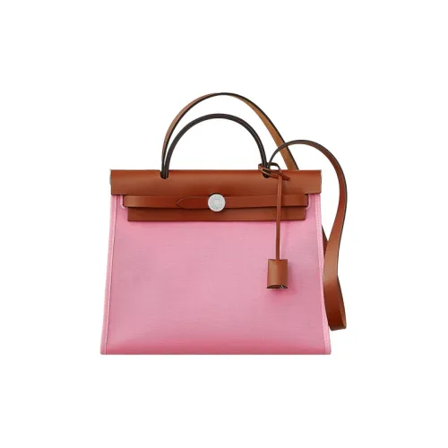 HERMES Herbag Zip Холст Воловья кожа Сумка через плечо Женская Розовая