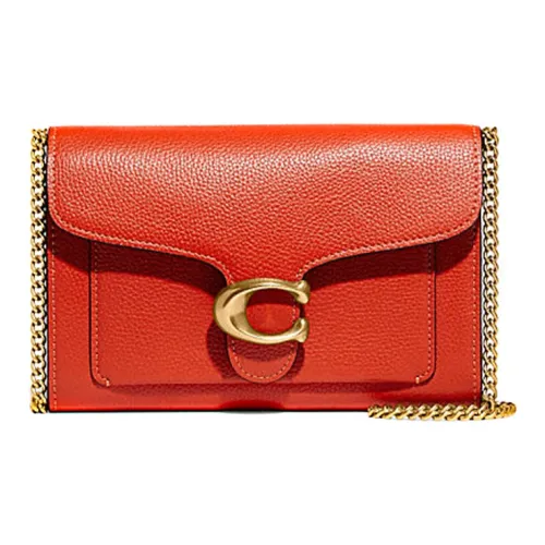 COACH Tabby Полированная Галечная Кожа Ручная Сумка через плечо Маленькая Женская Оранжевая Красная
