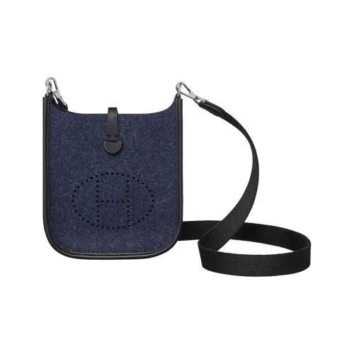 HERMES Evelyne Swift Телячья кожа с войлом ткань сумка через плечо мини унисекс полночный синий и черный