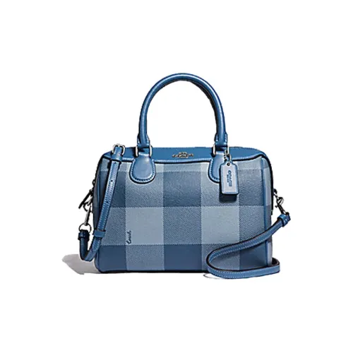 COACH Bennett Холст Бостон Сумка через плечо Сумка Маленькая Женская Синяя Клетка