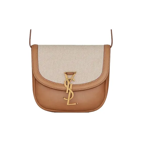 SAINT LAURENT Kaia Коровья кожа Седло Сумка Сумка через плечо Маленькая Женская Коричневая Золотая Экрю