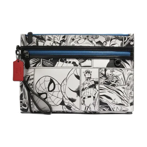 COACH Marvel Collaboration Сумочка для украшений Покрытый холст с телячьей кожей Клатч Большой Женская Белая