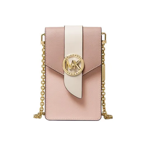 MICHAEL KORS Украшение Коровья кожа Чехол для телефона Сумка через плечо Маленький Женские Нежно-розовый Светлый Milky Белый Пыльно-розовый