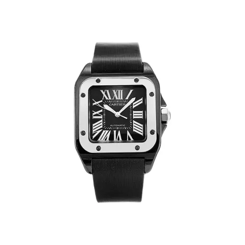 Cartier SANTOS DE Автоматический Механический Механизм Мужские Часы Черный Циферблат Нержавеющая Сталь Титан Корпус Часы Ткань Ремешок