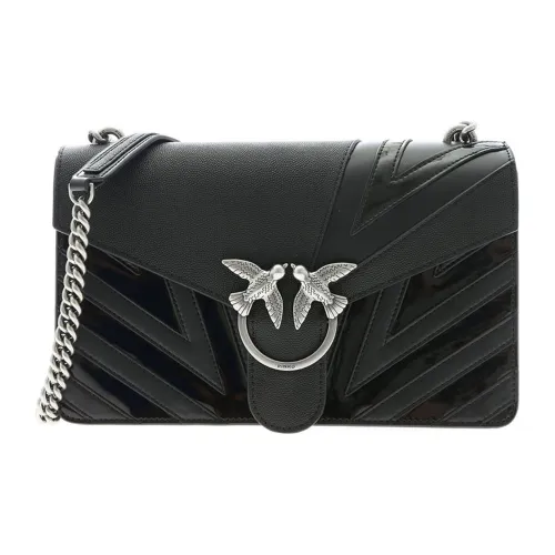PINKO Лакированная кожа Пэчворк Коровья кожа Swallow Сумка Сумка через плечо Средний Женские Черный