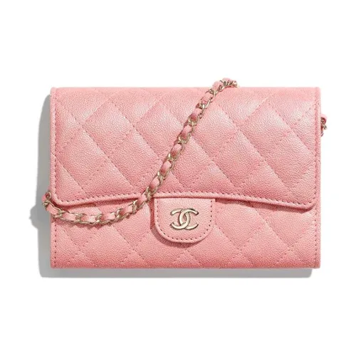 CHANEL Classic Flap CF Икорная Коровья Кожа Вечерняя Сумка Сумка с цепочкой Сумка через плечо Женская Розовая