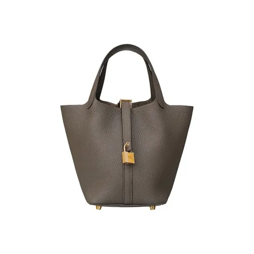 HERMES Picotin Lock Bullock Кожа Корзина Сумка Ведрообразная Сумка Сумка 18 Женская Оловянно-Серый