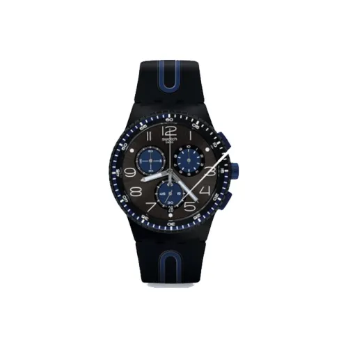 Swatch Quartz Механизм Мужские часы Циферблат 42 мм Черный Пластиковый корпус Часы Силиконовый ремешок