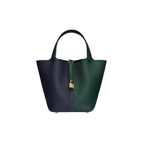 HERMES Picotin Lock TC Кожа Коровья кожа Сумка Женские Сосновый зеленый Полночный синий Черный