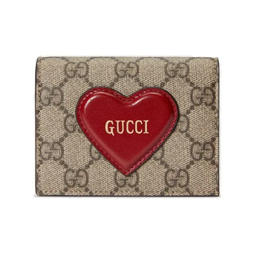 GUCCI Valentine's Day Collection Холст с кожей Картхолдер Женский Коричневый