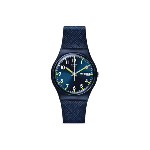 Swatch Quartz Механизм Унисекс Часы 34 мм Синий Циферблат Пластиковый Корпус Часы Силиконовый Ремешок