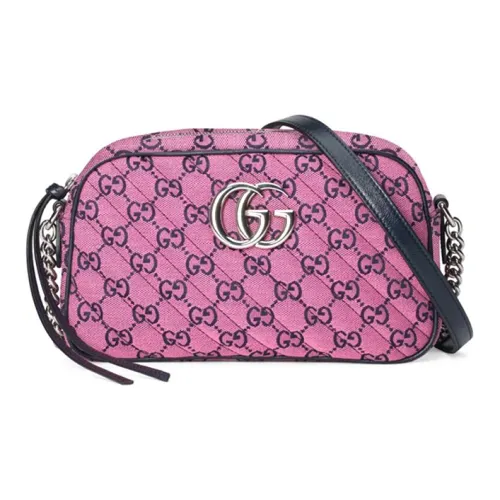 GUCCI GG Marmont Холст Camera Сумка Холст Сумка Сумка через плечо Маленькая Женская Розовая и Темно-синяя