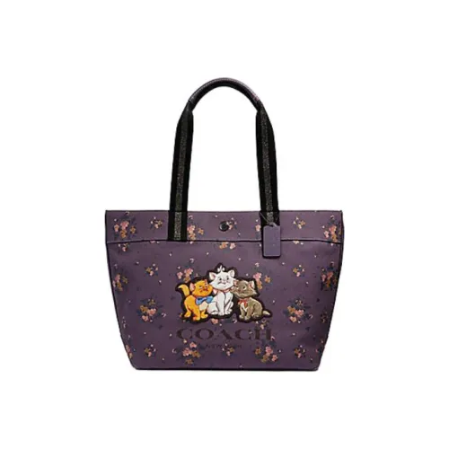 COACH Покрытый холст Тоут Сумка Сумка через плечо Большая Женская Тон Серый Лаванда Фиолетовый