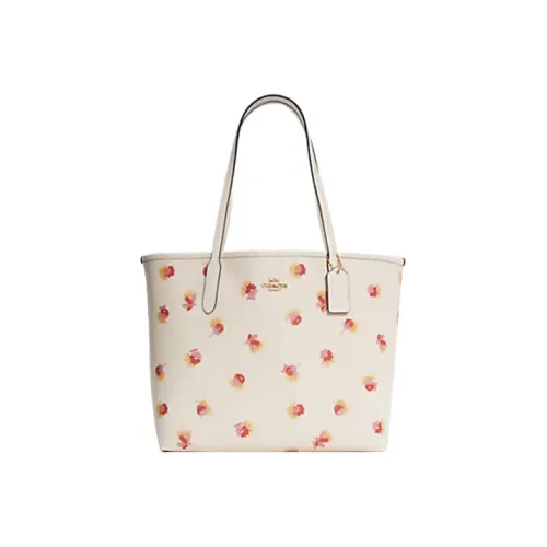 COACH Городская сумка Tote из покрытого холста с кожаными вставками сумка для покупок сумка через плечо женская мел белый